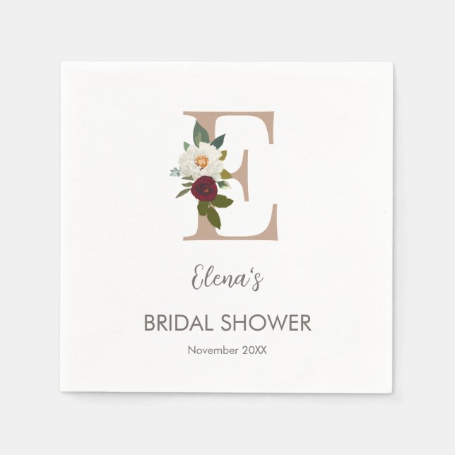 Floral Monogram Letter E Bridal Shower   Napkins (Front)
