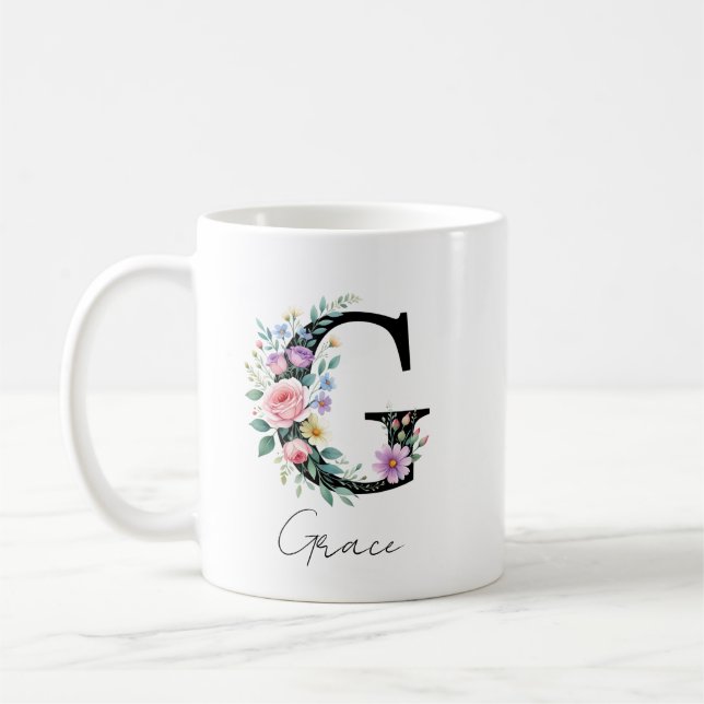  Floral Monogram – Letter G Coffee Mug (Left)