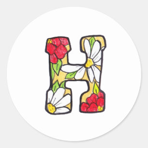 Floral Monogram Letter "H" Classic Round Sticker