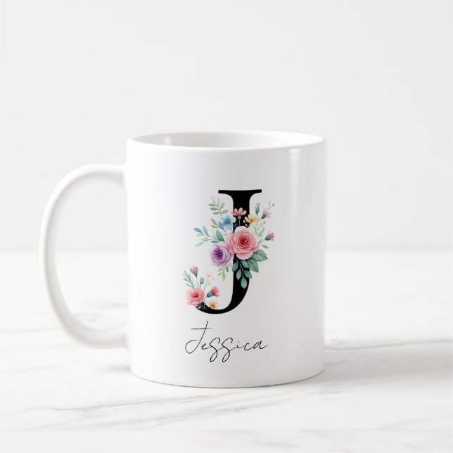  Floral Monogram – Letter J Coffee Mug (Left)