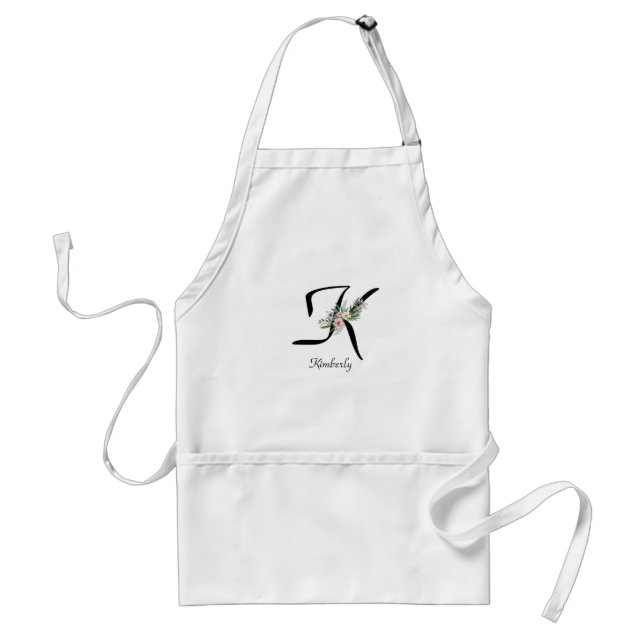 Floral Monogram letter K Retirement Apron (Front)