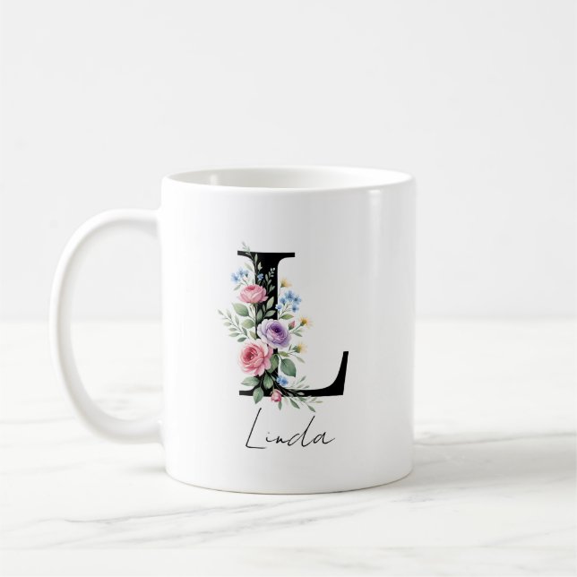  Floral Monogram – Letter L Coffee Mug (Left)