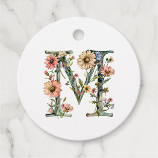 Floral Monogram Letter M Favor Tags