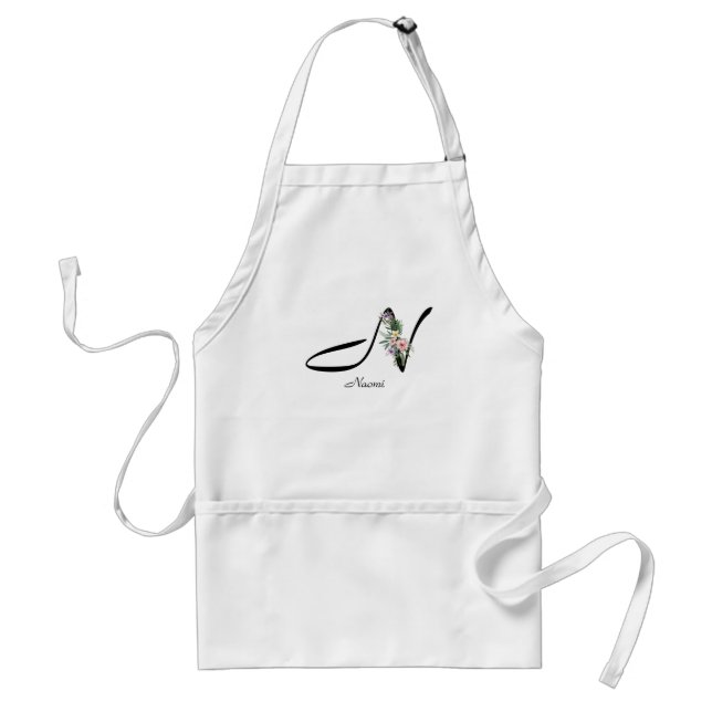 Floral Monogram letter N Retirement Apron (Front)