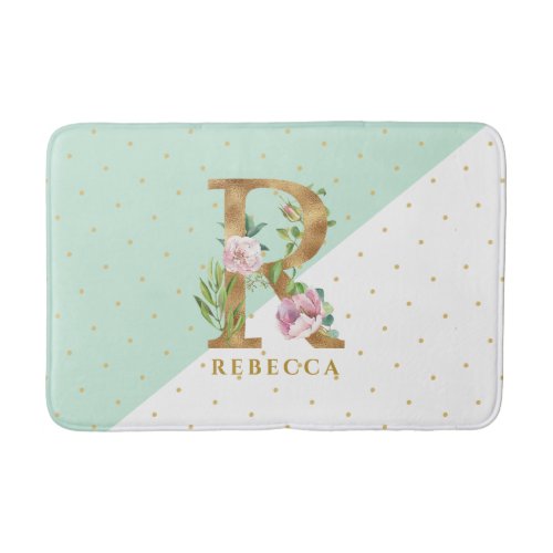 Floral monogram letter R for REBECCA Bath Mat