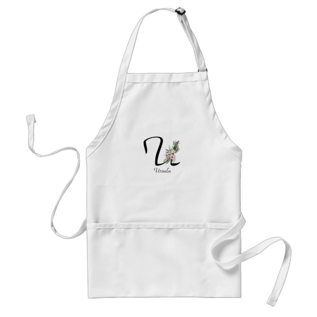 Floral Monogram letter U Retirement Apron (Front)
