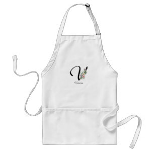 Floral Monogram letter V Retirement Apron