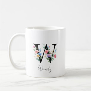  Floral Monogram – Letter W Coffee Mug
