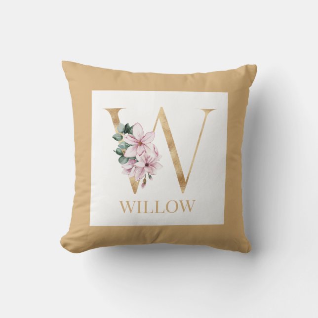 Floral monogram letter W Throw Pillow (Front)