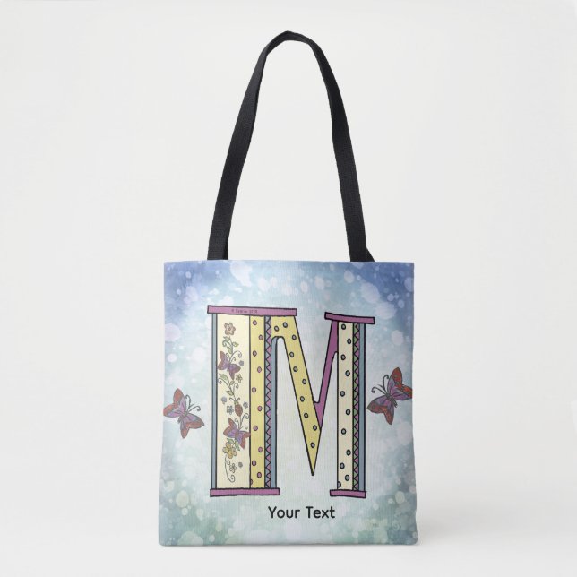 floral Monogram M Tote Bag (Front)
