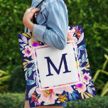 Floral Monogram Modern Elegant Watercolor Navy Tote Bag<br><div class="desc">Floral Monogram Modern Elegant Watercolor Navy Tote Bag by Girly-Girl-Graphics at Zazzle: Elegant Stylish Customizable Pretty Colorful Summer Cool Pink, Yellow Gold, Teal Green, and Navy Blue or EDIT to ANY COLOR Background Tropical Watercolor Floral Flowers Pattern Printed Tote Bag to Personalize with Your Monogrammed Lettering Typography Initial makes a...</div>