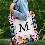 Floral Monogram Modern Stylish Watercolor Black Tote Bag<br><div class="desc">Floral Monogram Modern Stylish Watercolor Black Tote Bag by Girly-Girl-Graphics at Zazzle: Beautiful Elegant Trendy Rustic Customizable Pretty Colorful Classy Summer Pinks, Yellow Golds, and Teal Blues Greenery on Cool Black or EDIT to ANY COLOR Background Tropical Watercolor Floral Flowers Pattern Tote Bag to Personalize with Your Monogrammed Lettering Typography...</div>