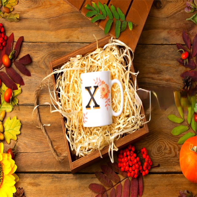 Floral Monogram Mug –Elegant Letter X-writ u name (Creator Uploaded)