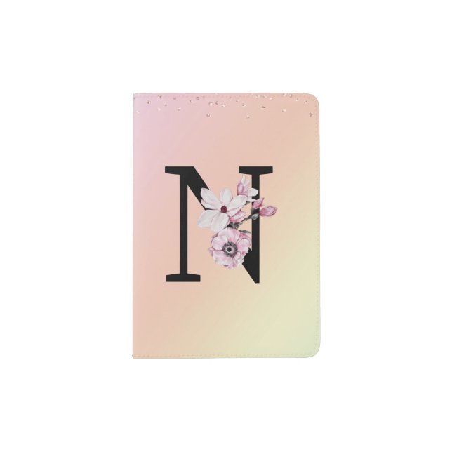 Floral Monogram N Passport Cover Holder  (Front)
