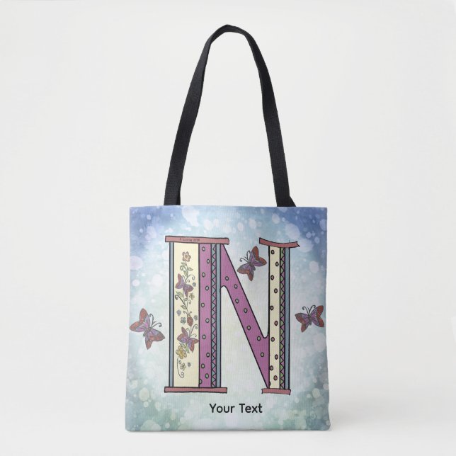 floral Monogram N  Tote Bag  (Front)