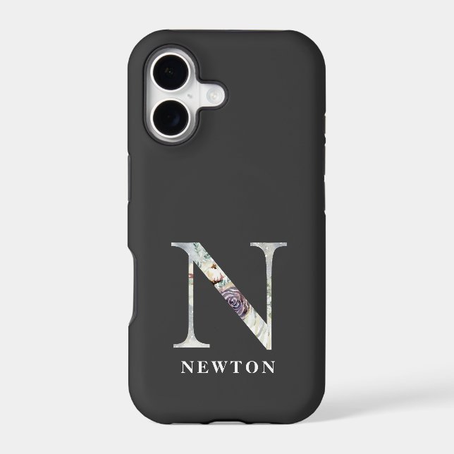 Floral Monogram N with Name Personalization Iphone Case (Back)