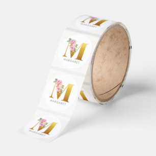 Floral Monogram Name Botanical Classic Round Sticker