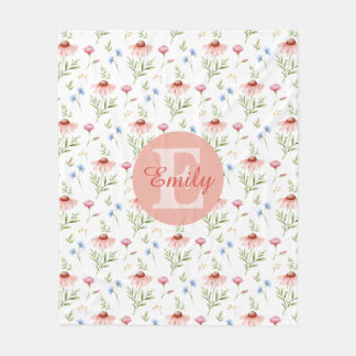 Floral Monogram Name Fleece Blanket For Girls