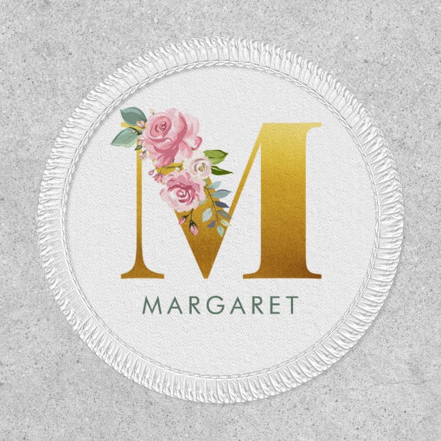 Floral Monogram Name Greenery Botanical Iron On Patch (Front)