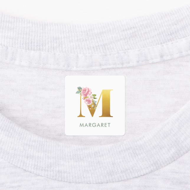 Floral Monogram Name Greenery Iron On Clothing Labels (Affixed)
