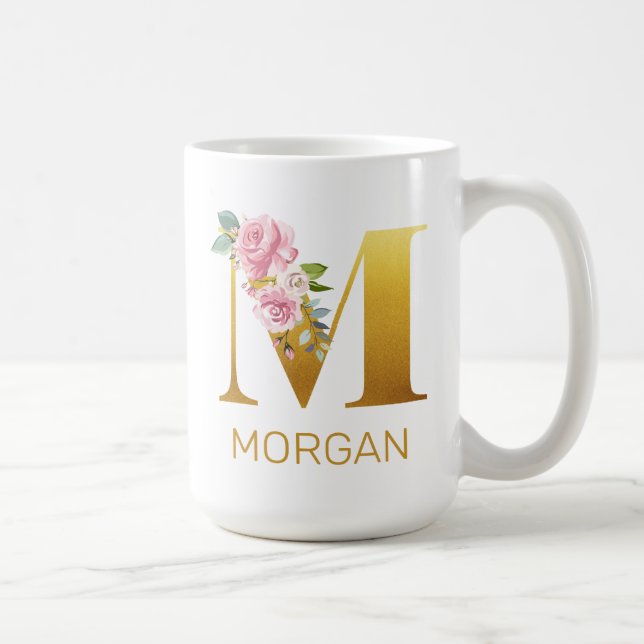 Floral Monogram Name Initial Botanical Personalize Coffee Mug (Right)
