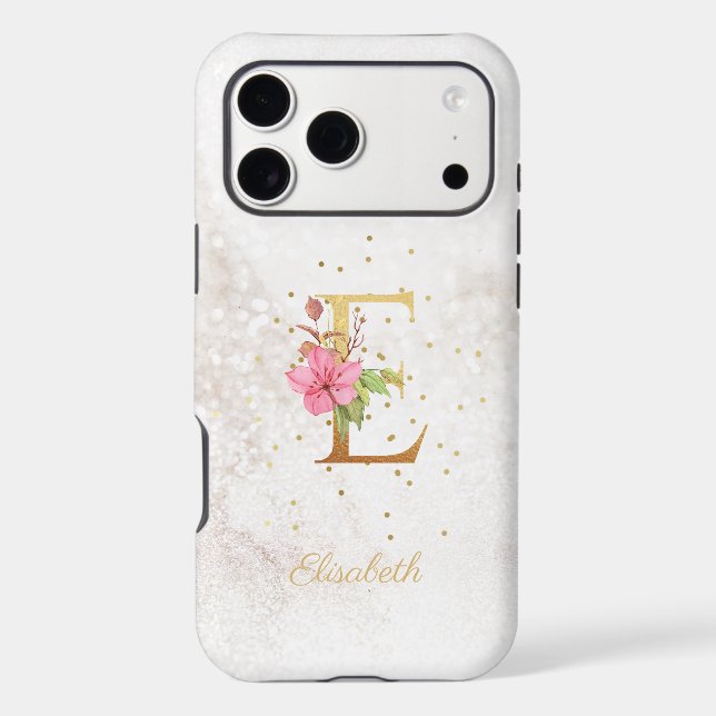 Floral Monogram Name Initial E Letter Personalize Iphone Case (Back)