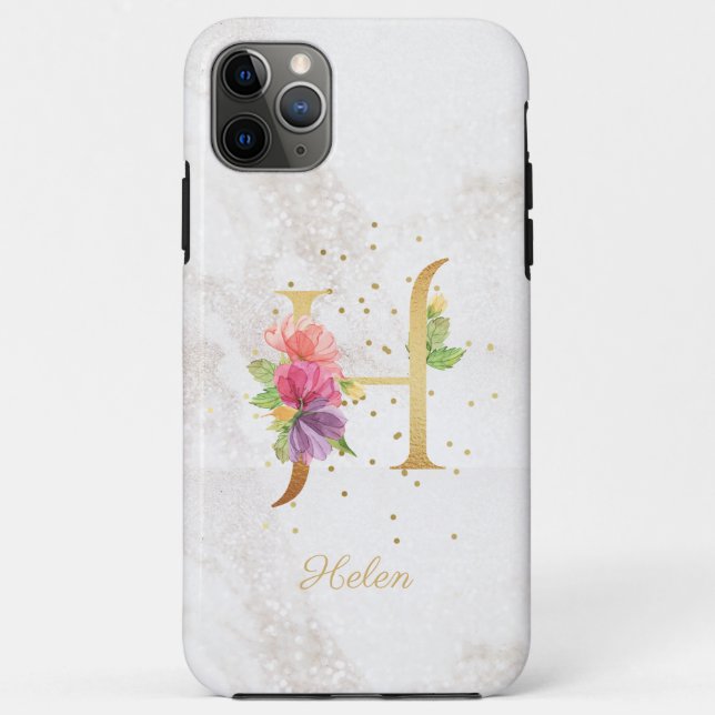 Floral Monogram Name Initial H Letter Personalize Case-Mate iPhone Case (Back)