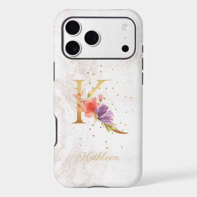 Floral Monogram Name Initial K Letter Personalize Iphone Case (Back)