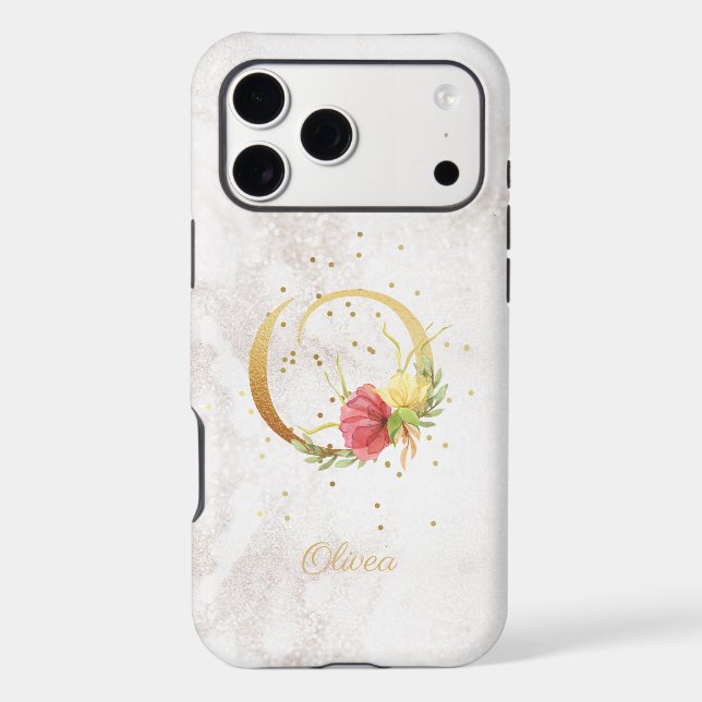 Floral Monogram Name Initial O Letter Personalize Iphone Case (Back)