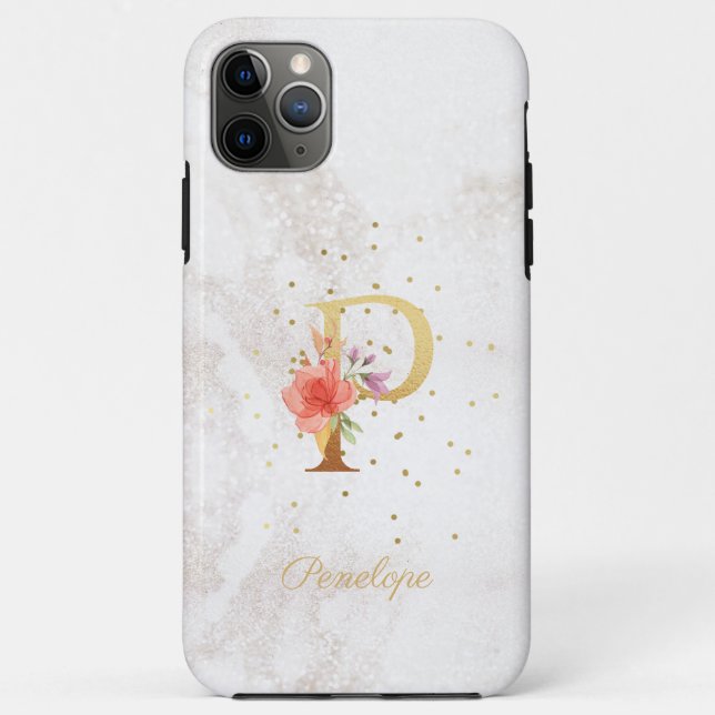 Floral Monogram Name Initial P Letter Personalize Case-Mate iPhone Case (Back)