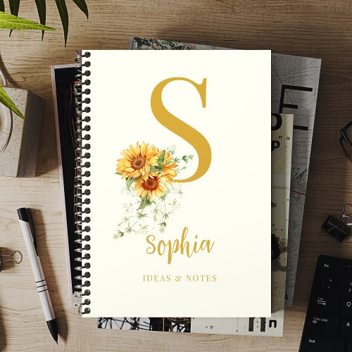 Floral monogram name initial personalized notebook