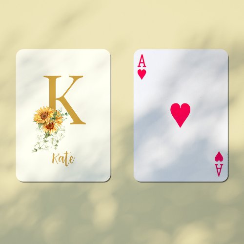 Floral monogram name initial personalized playing cards