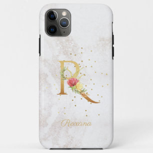 Floral Monogram Name Initial R Letter Personalize iPhone 11 Pro Max Case