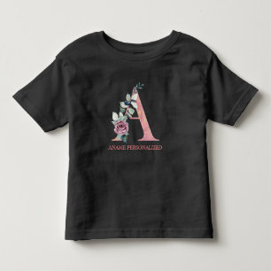 Floral Monogram Name Letters Pink Agate   Toddler T-shirt