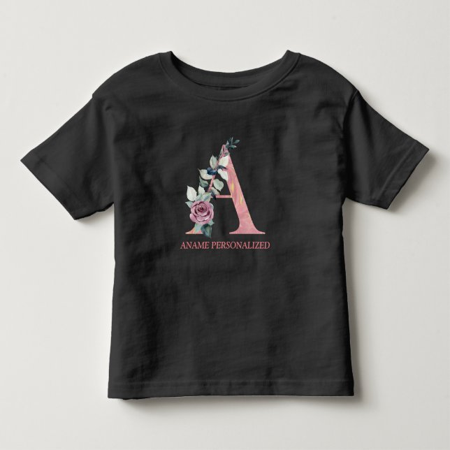 Floral Monogram Name Letters Pink Agate   Toddler T-shirt (Front)