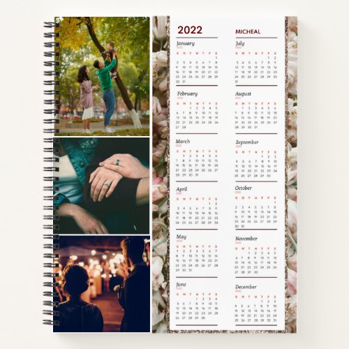 Floral Monogram name  three photos calendar 2022  Notebook