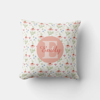 Floral Monogram Name Trow Pillow For Girls