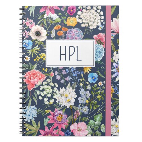 Floral Monogram Navy notebook