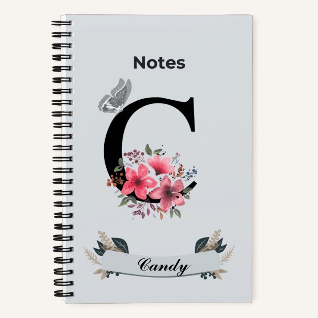 Floral Monogram Notebook – Personalized Initial (Front)