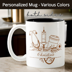 Floral Monogram Nurse Mug, Custom Medical Gift Two-Tone Coffee Mug