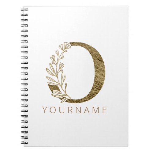Floral Monogram O Elegant Gold Foliage Notebook