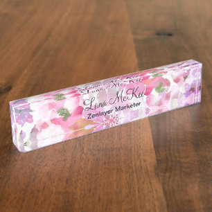 Floral Monogram Office Desk Name Plate