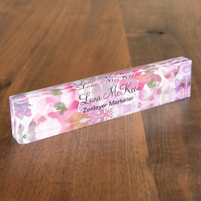 Floral Monogram Office Desk Name Plate (Side)