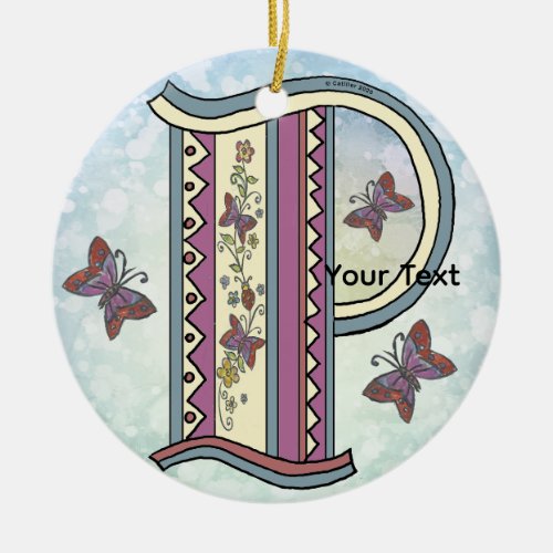 floral Monogram P  Ceramic Ornament