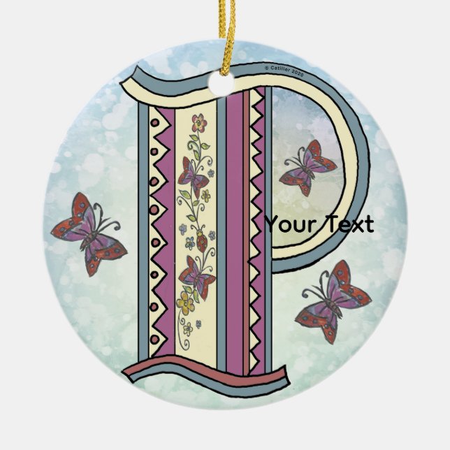 floral Monogram P  Ceramic Ornament (Front)