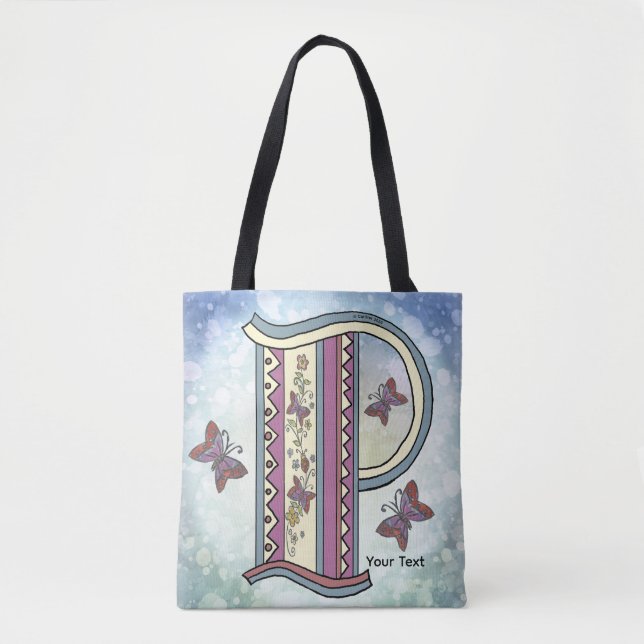 floral Monogram P  Tote Bag (Front)