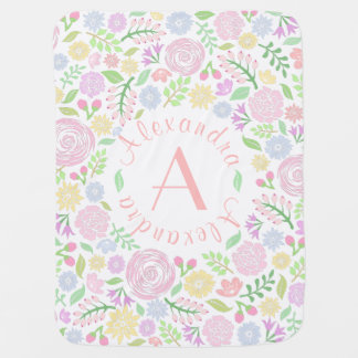 Floral Monogram Pastel Baby Girl Baby Blanket
