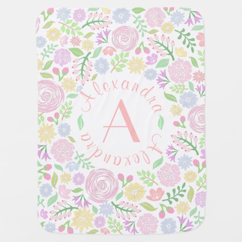 Floral Monogram Pastel Baby Girl Baby Blanket