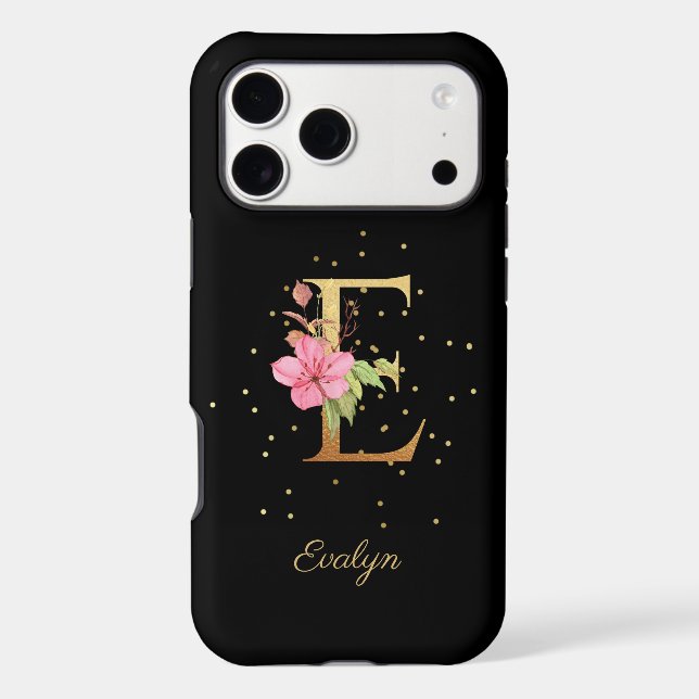 Floral Monogram Personalize Name Initial E Letter Iphone Case (Back)