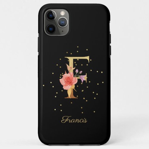 Floral Monogram Personalize Name Initial F Letter iPhone 11 Pro Max Case